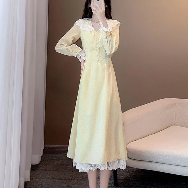 Women's Spring Autumn Style Dress Women's Button Sailor Collar Long Sleeve Patchwork Korean Elegant Dress SS3711
Women's Spring Autumn Style Dress Women's Button Sailor Collar Long Sleeve Patchwork Korean Elegant Dress SS3711
