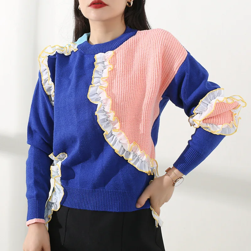 Spot 】 French irregular design feeling color matching round collar show thin sweater knit early autumn new loose women
Spot 】 French irregular design feeling color matching round collar show thin sweater knit early autumn new loose women