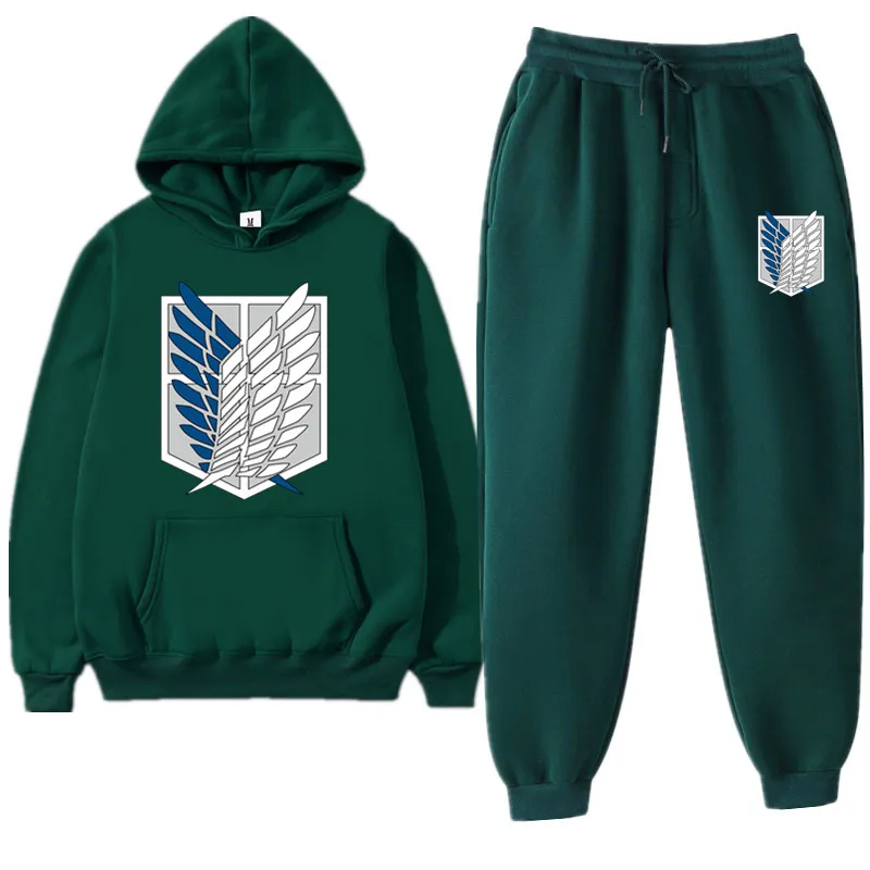 

Anime Attack On Titan Levi Green Winter Tracksuit 2 Piece Set Hoodies Pants Sportwear Men Suit Hooded Sweatshirt Tracksuit Woman