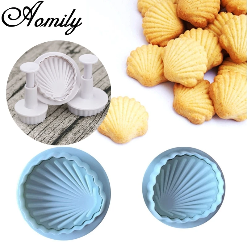 

Aomily 3pcs/Set Shell Plunger Mold Cake Decorating Tool Biscuit Cookie Cutters Cupcake Mould Fondant Cutting Pastry Cutter