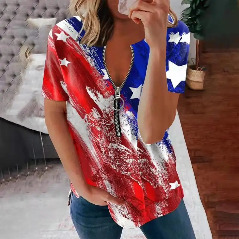 Summer Casual Women's Shirt Fashion Loose T-Shirt Printed Zipper V-Neck Loose Short-Sleeved Shirt for Women Plus Size Tops
Summer Casual Women's Shirt Fashion Loose T-Shirt Printed Zipper V-Neck Loose Short-Sleeved Shirt for Women Plus Size Tops