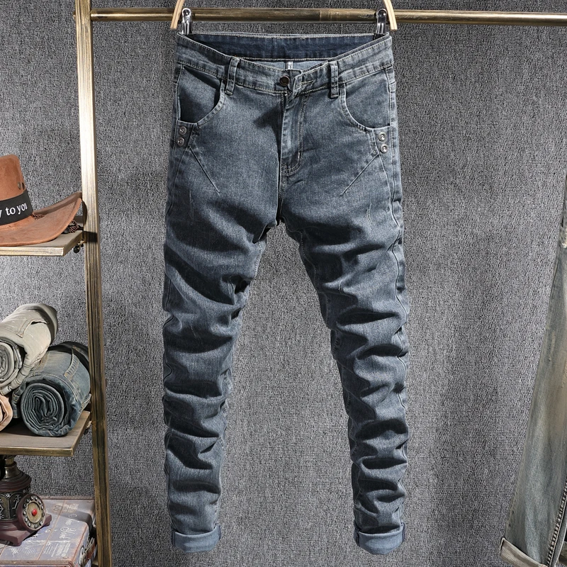 Korean Style Fashion Men Jeans Retro Blue Gray Elastic Slim Fit Ripped Jeans Men Vintage Designer Casual Denim Pencil Pants
Korean Style Fashion Men Jeans Retro Blue Gray Elastic Slim Fit Ripped Jeans Men Vintage Designer Casual Denim Pencil Pants