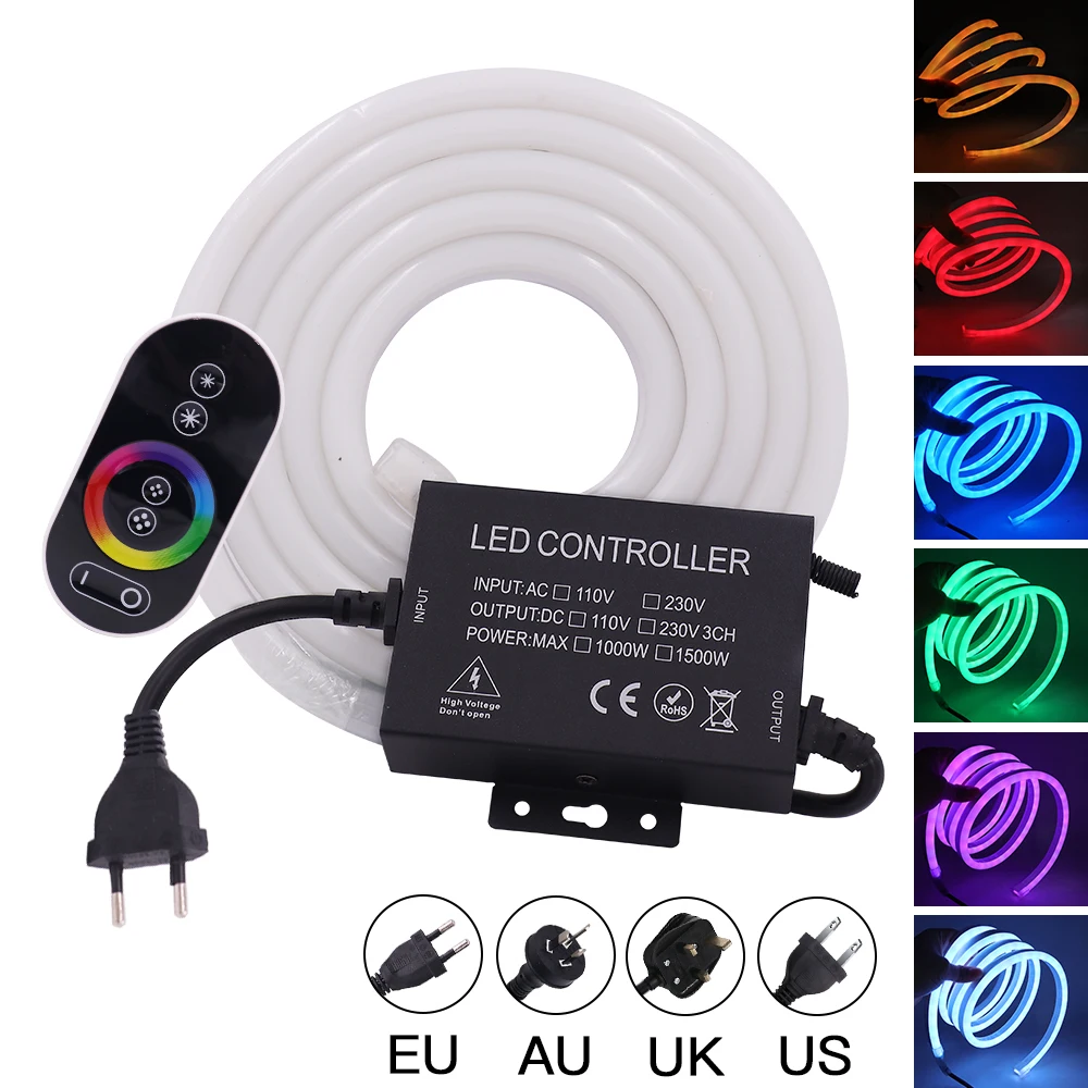 110V 220V RGB LED Neon Strip Light Waterproof SMD 5050 Tira Flexible Neon Sign Tape with Remote Soft Neon Rope Light Ribbon
110V 220V RGB LED Neon Strip Light Waterproof SMD 5050 Tira Flexible Neon Sign Tape with Remote Soft Neon Rope Light Ribbon