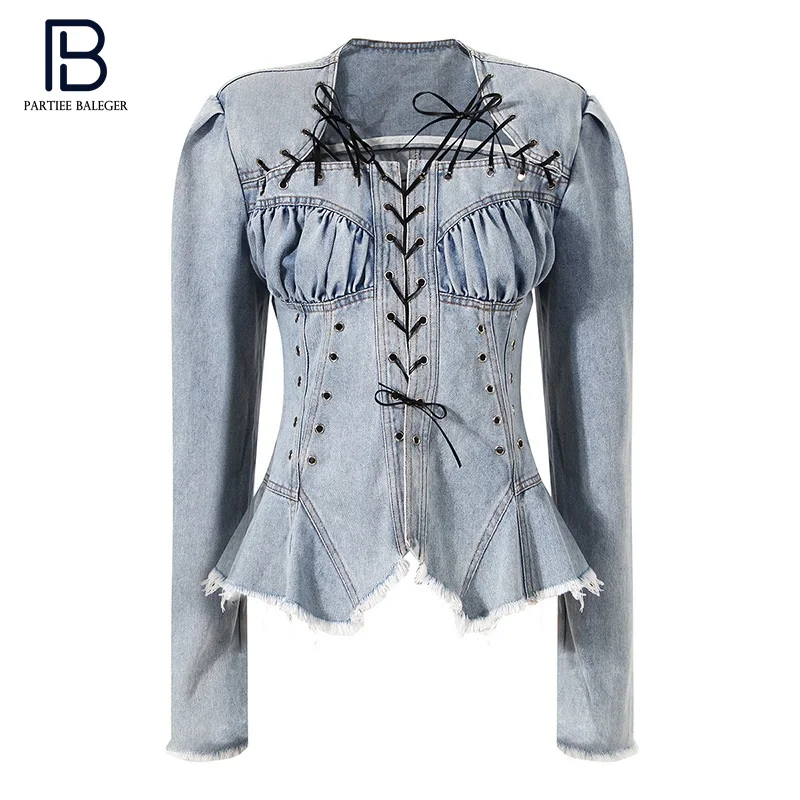 PB Stylish High Waist Lace-up Design Denim Tops Square Collar Long Sleeves Celebrity Party Club Free Shipping
PB Stylish High Waist Lace-up Design Denim Tops Square Collar Long Sleeves Celebrity Party Club Free Shipping