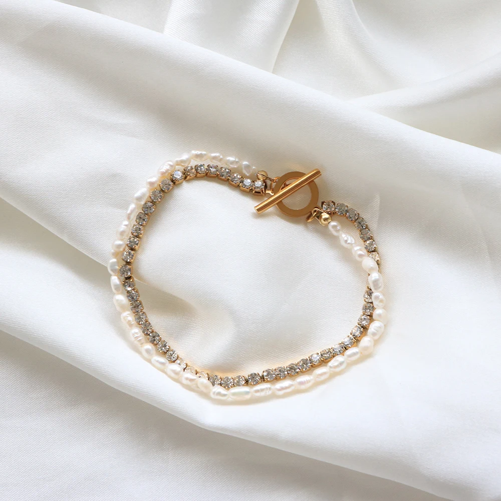 Minimalist Natural Pearl Chain Bracelet Shiny Cubic Zirconia Double Layers Bracelet For Women Wedding Party Jewelry Gift
Minimalist Natural Pearl Chain Bracelet Shiny Cubic Zirconia Double Layers Bracelet For Women Wedding Party Jewelry Gift