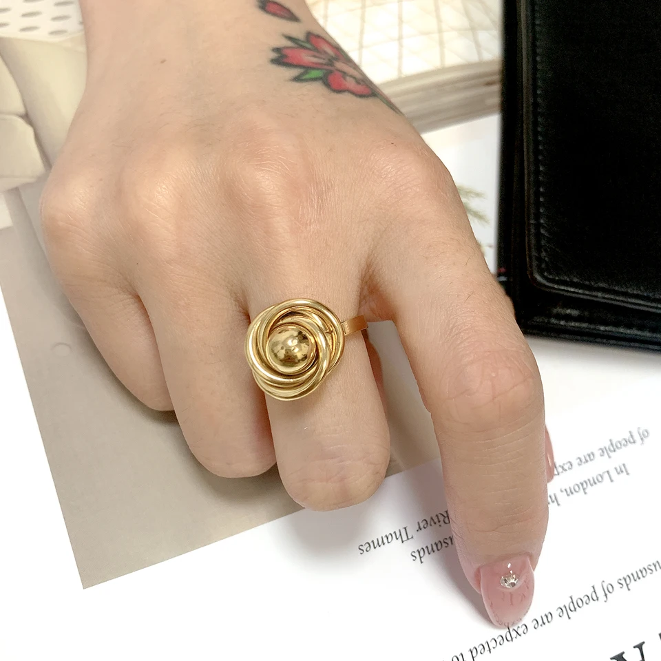 Новые модные кольца из нержавеющей стали 18 K круглые с цветком бисера корейские 3