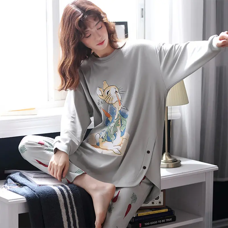 Pajamas women's long sleeve two-piece suit, spring and autumn long style, loose, can be worn outside cotton home clothes, summer
Pajamas women's long sleeve two-piece suit, spring and autumn long style, loose, can be worn outside cotton home clothes, summer