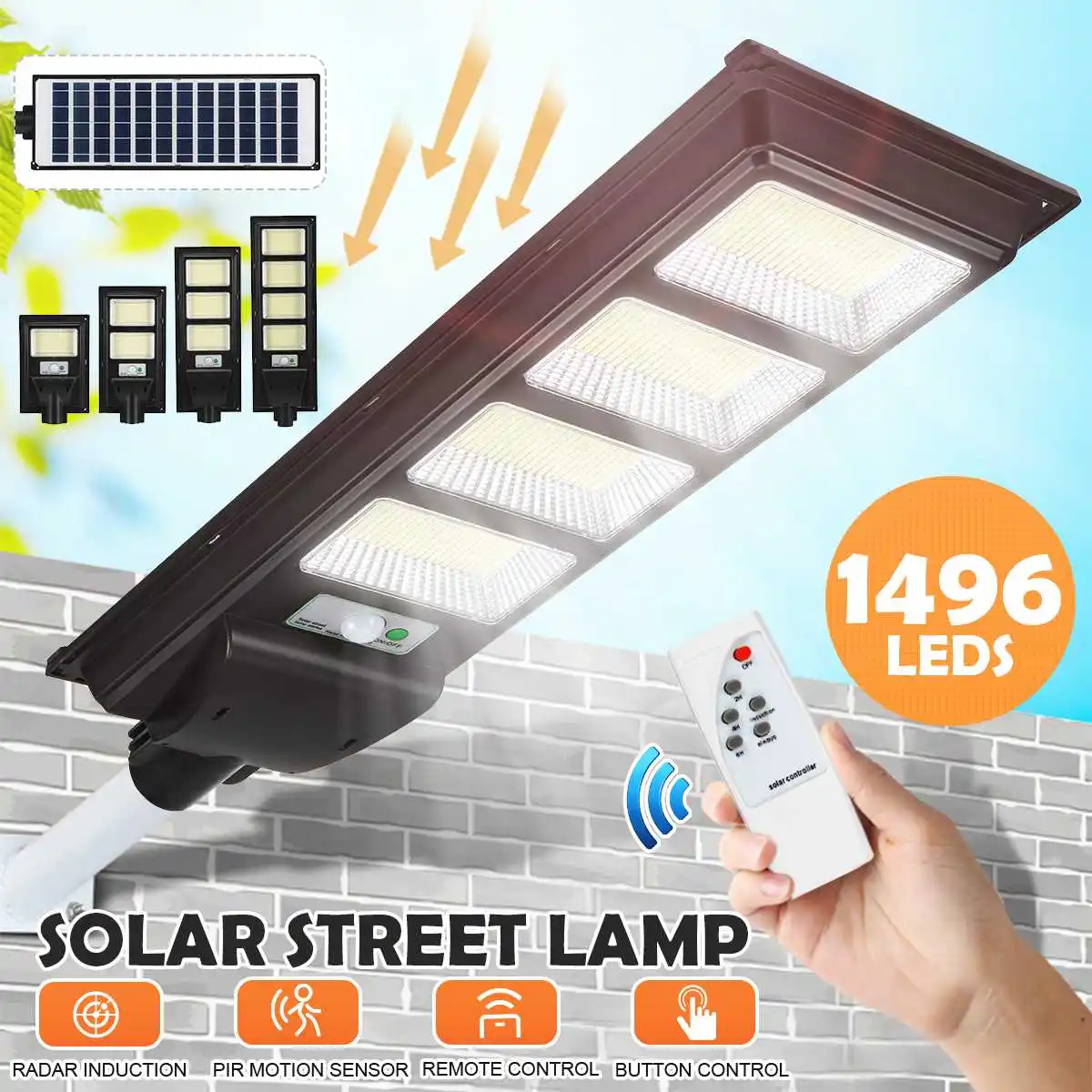 Solar LED Light Outdoor Lighting 800W 1000W 1200W 1500W Street Lamp Remote Control Waterproof Garden Wall Lamp with Radar Sensor
Solar LED Light Outdoor Lighting 800W 1000W 1200W 1500W Street Lamp Remote Control Waterproof Garden Wall Lamp with Radar Sensor
