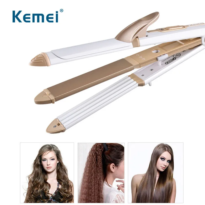 

Kemei 3 In 1 Hair Curling Iron Hair Straightener Multifunction Hairdressing Equipment Professional Hair Style Tools 100-240V 45D