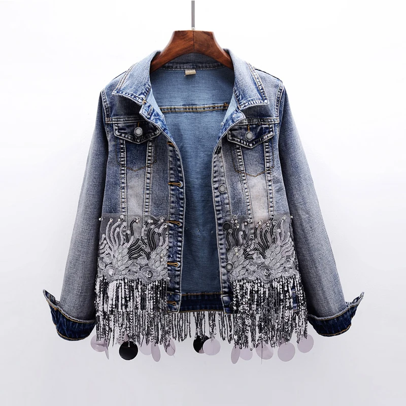 Streetwear Sequins Beading Tassel Women Denim Jacket 2021 Autumn Embroidery Outwear Casual Fashion Cool Girl Coat Jean Jackets
Streetwear Sequins Beading Tassel Women Denim Jacket 2021 Autumn Embroidery Outwear Casual Fashion Cool Girl Coat Jean Jackets