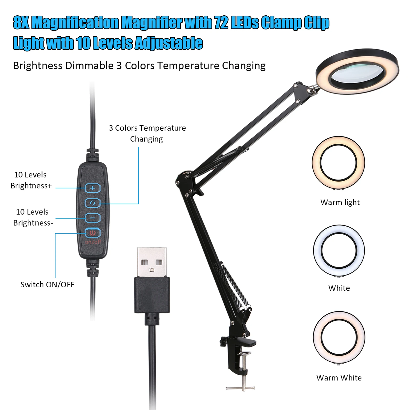 Desk Lamp with Bracket Magnifying Glass Magnifier with Lamp LEDs Clamp Clip Light 8X Magnification 10 Levels Brightness Dimmable
Desk Lamp with Bracket Magnifying Glass Magnifier with Lamp LEDs Clamp Clip Light 8X Magnification 10 Levels Brightness Dimmable