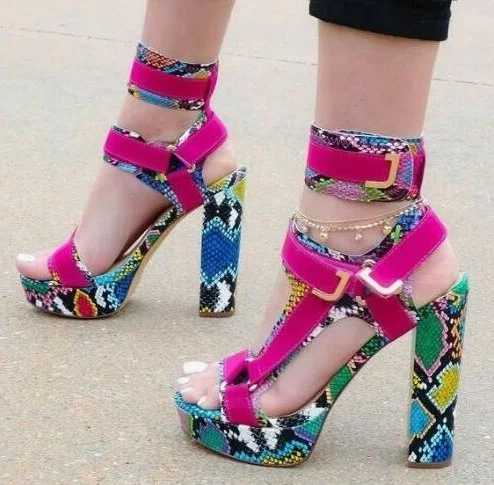 Sexy Women Multi-Snakeskin Chunky Heel Platform Ankle Buckle Strap Sandals High Top Fuchsia Python Patchwork Dress Sandals Lady
Sexy Women Multi-Snakeskin Chunky Heel Platform Ankle Buckle Strap Sandals High Top Fuchsia Python Patchwork Dress Sandals Lady