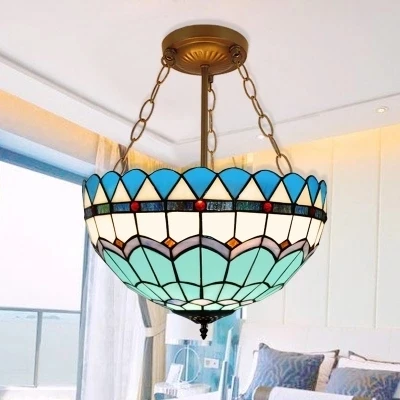Tiffany Mediterranean Style Blue Ceiling Light Stained Glass E27 110-240v Led Chain Hanging Lights Luminarias Dinging Room | Лампы и