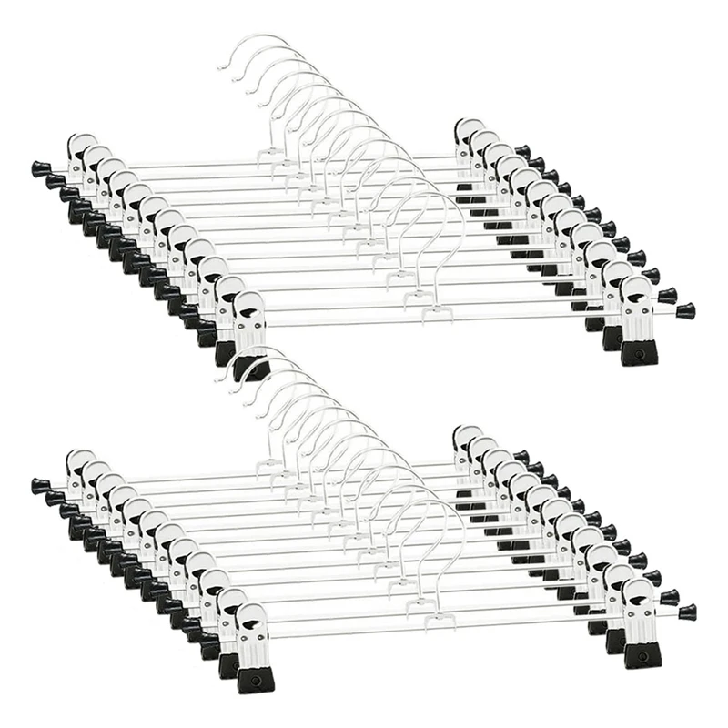 24 PCS Skirt Hangers with Clips, Pants Hanger Metal Pant Hangers Space Saving for Pants Skirts Clothes 
24 PCS Skirt Hangers with Clips, Pants Hanger Metal Pant Hangers Space Saving for Pants Skirts Clothes