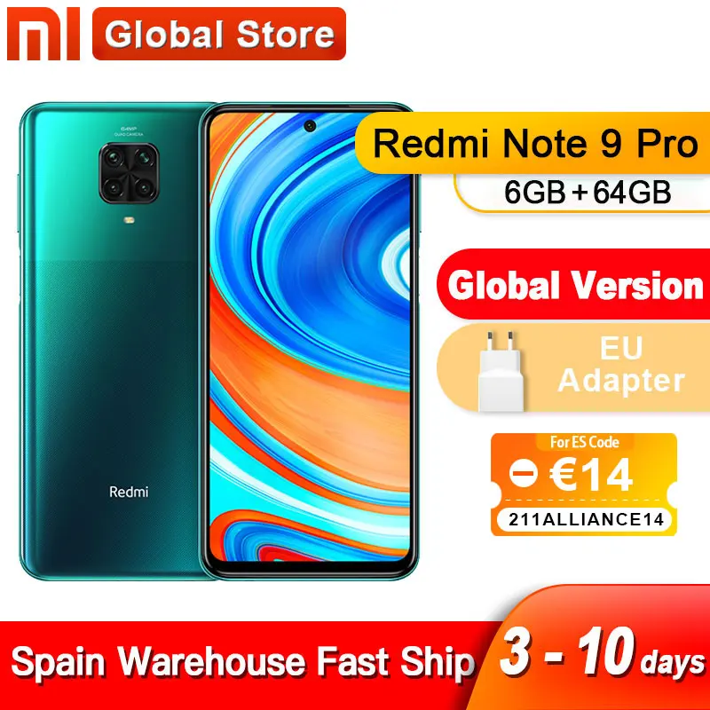 Смартфон Redmi Note 9 Pro за рубежом 6 ГБ 64 NFC глобальная версия Восьмиядерный процессор