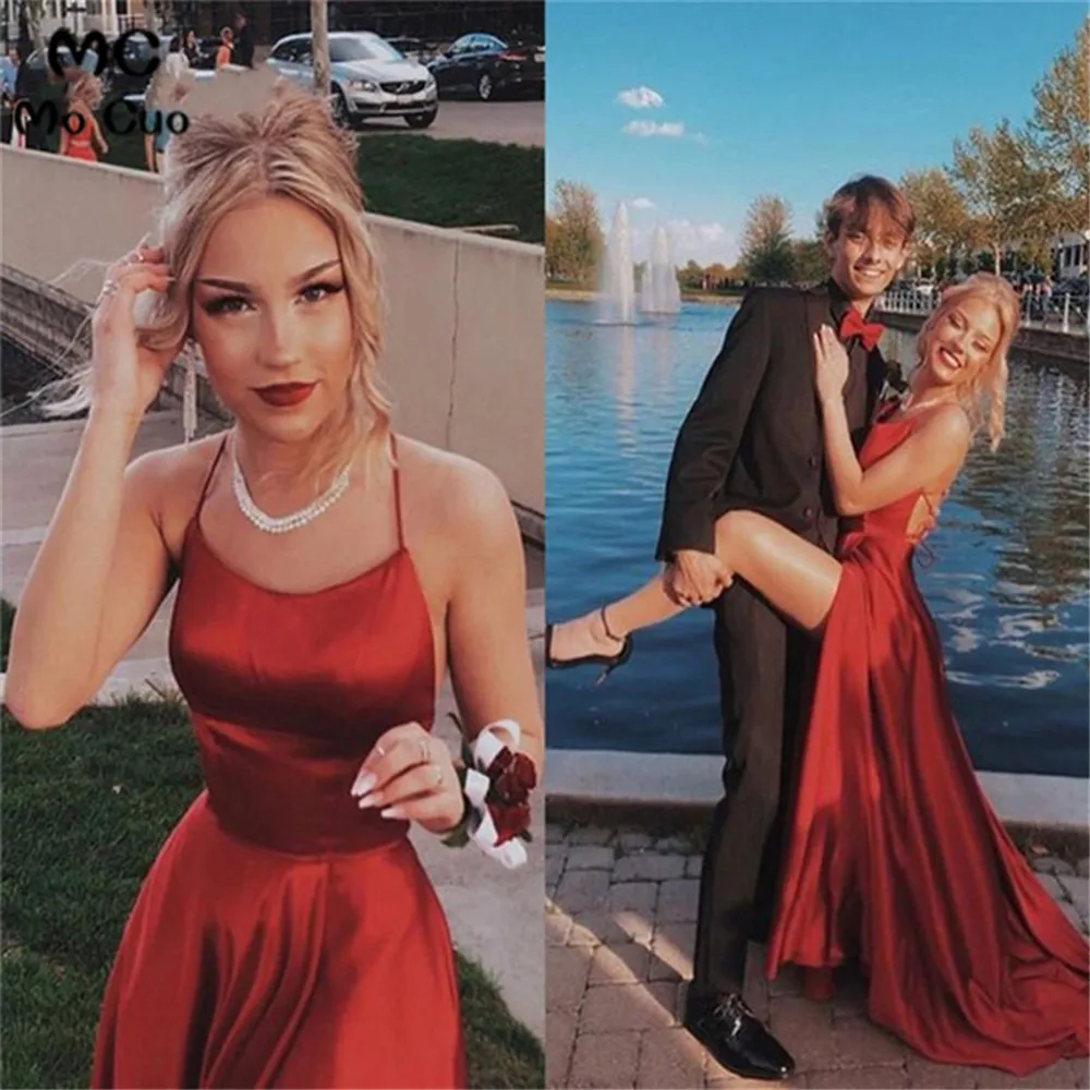 Wine Red Backless Evening Dresses Long Spaghetti Straps Front Split Shiny Silk Satin Formal Evening Party Dress for Women
Wine Red Backless Evening Dresses Long Spaghetti Straps Front Split Shiny Silk Satin Formal Evening Party Dress for Women