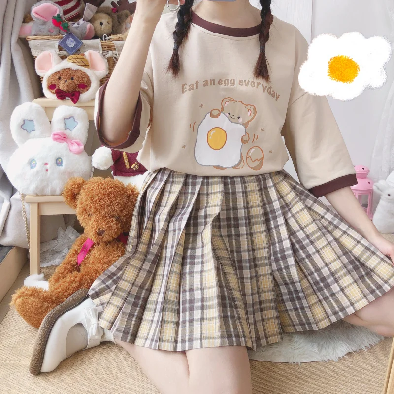 Summer new Bear Fried Eggs Print Casual Soft Sister T-shirt Japanese Small Fresh Color matching Loose Short sleeve Pullover Tops
Summer new Bear Fried Eggs Print Casual Soft Sister T-shirt Japanese Small Fresh Color matching Loose Short sleeve Pullover Tops