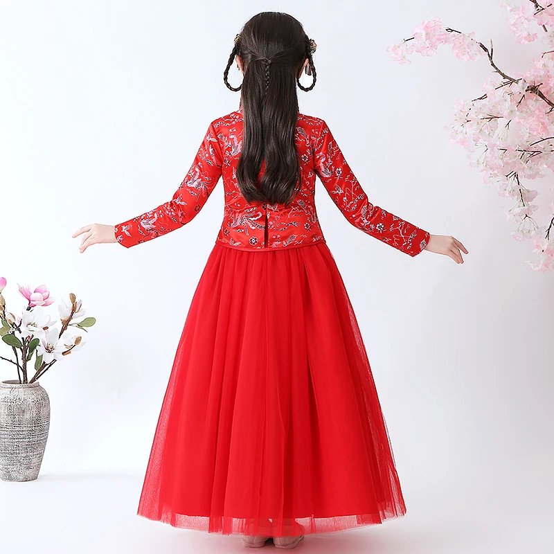 Зимнее платье для девочек в китайском стиле свадьбы вечерние плюшевые теплые