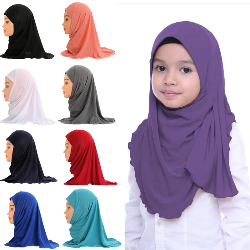 

Foulard Hijab pour filles musulmanes, châles sans décoration, matière douce et extensible pour filles de 2 à 7 ans, vente en