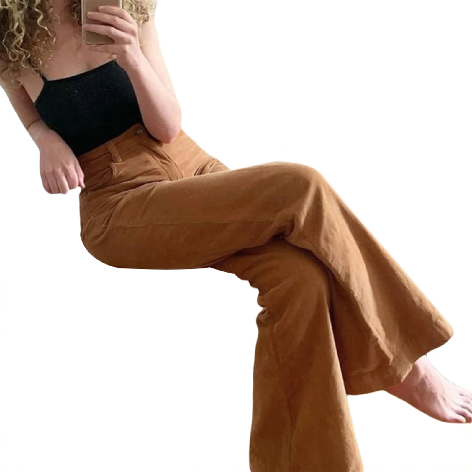 Women Fashion High Waist Solid Color Pants Stylish Flared Pants for Ladies Female 
Women Fashion High Waist Solid Color Pants Stylish Flared Pants for Ladies Female