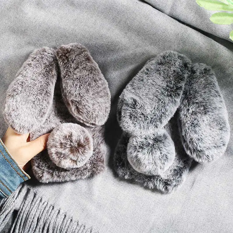 3D Алмазный меховой плюшевый милый чехол с кроличьими ушками для телефона Xiaomi Redmi