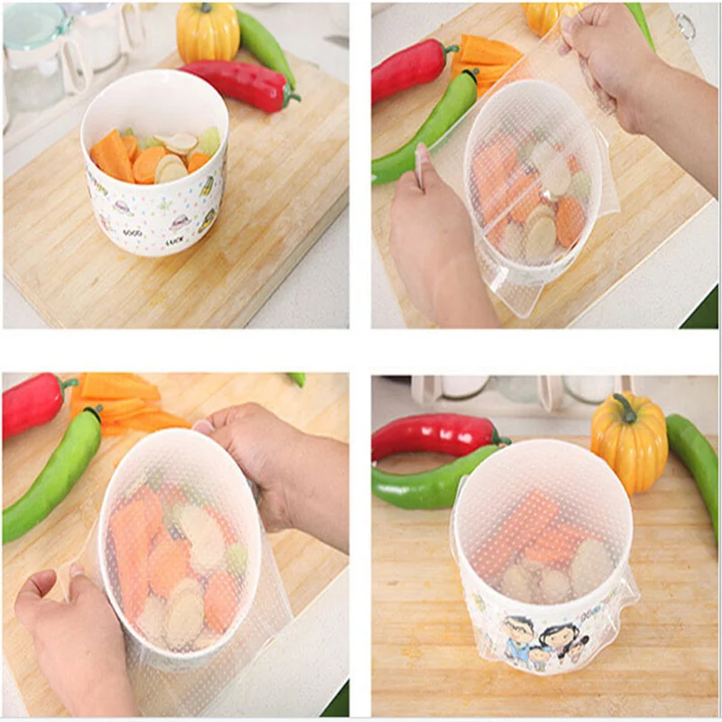 Stretch and Fresh 4pcs Silicone Food Wrap Multi-function Bowls Cover Kitchen Accessories SDF-SHIP
Stretch and Fresh 4pcs Silicone Food Wrap Multi-function Bowls Cover Kitchen Accessories SDF-SHIP