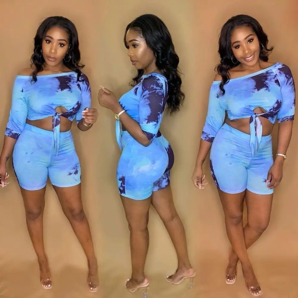 2020 summer hot sale blue tie-dye wrap breast lacing crop top and hot shorts 2 pieces set beach style lady fashion tracksuits
2020 summer hot sale blue tie-dye wrap breast lacing crop top and hot shorts 2 pieces set beach style lady fashion tracksuits
