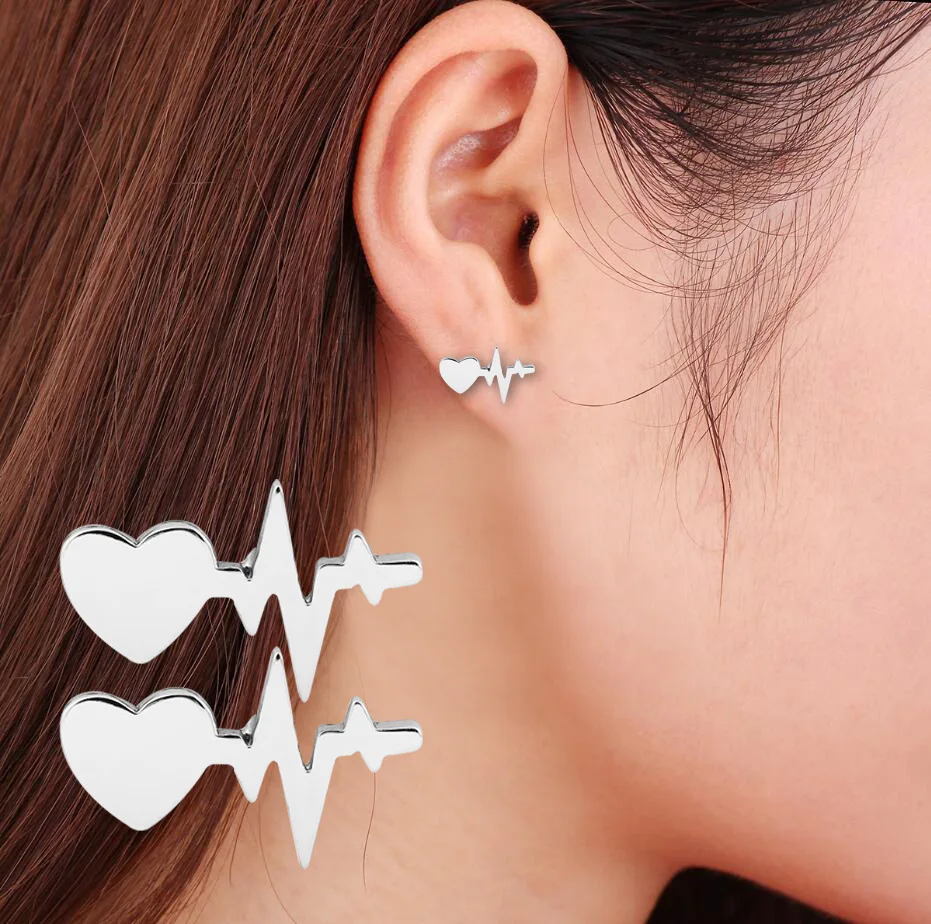 

WANGAIYAO2021 new geometric simple love heartbeat earrings ins fashion stainless steel heart-shaped electrocardiogram lightning