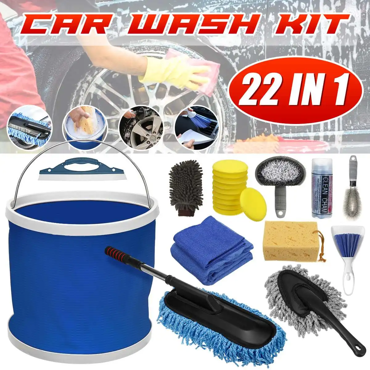22 in 1 Professional Car Cleaning Washing Tool Kits Detailing Brush Sponge Mop Glove Watering Bucket Car Wash Accessories
22 in 1 Professional Car Cleaning Washing Tool Kits Detailing Brush Sponge Mop Glove Watering Bucket Car Wash Accessories