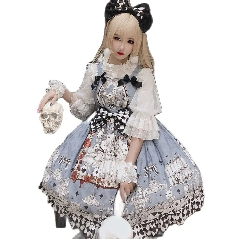 Japanese Gothic Lolita Dress Girls Vintage Dark Funeral Lolita Jsk Dress Women Harajuku Cool Sleeveless Punk Suspender Dresses
Japanese Gothic Lolita Dress Girls Vintage Dark Funeral Lolita Jsk Dress Women Harajuku Cool Sleeveless Punk Suspender Dresses