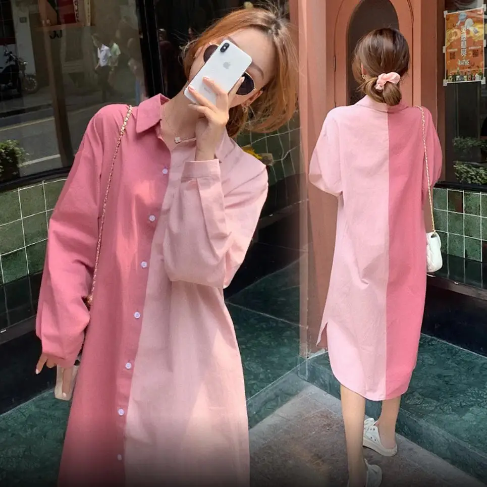 2021 Autumn Fashion Loose Long Sleeve Patchwork Robe Femme Dress Pink Blue Stripe Shirt Dresses 4xl Clothes
2021 Autumn Fashion Loose Long Sleeve Patchwork Robe Femme Dress Pink Blue Stripe Shirt Dresses 4xl Clothes