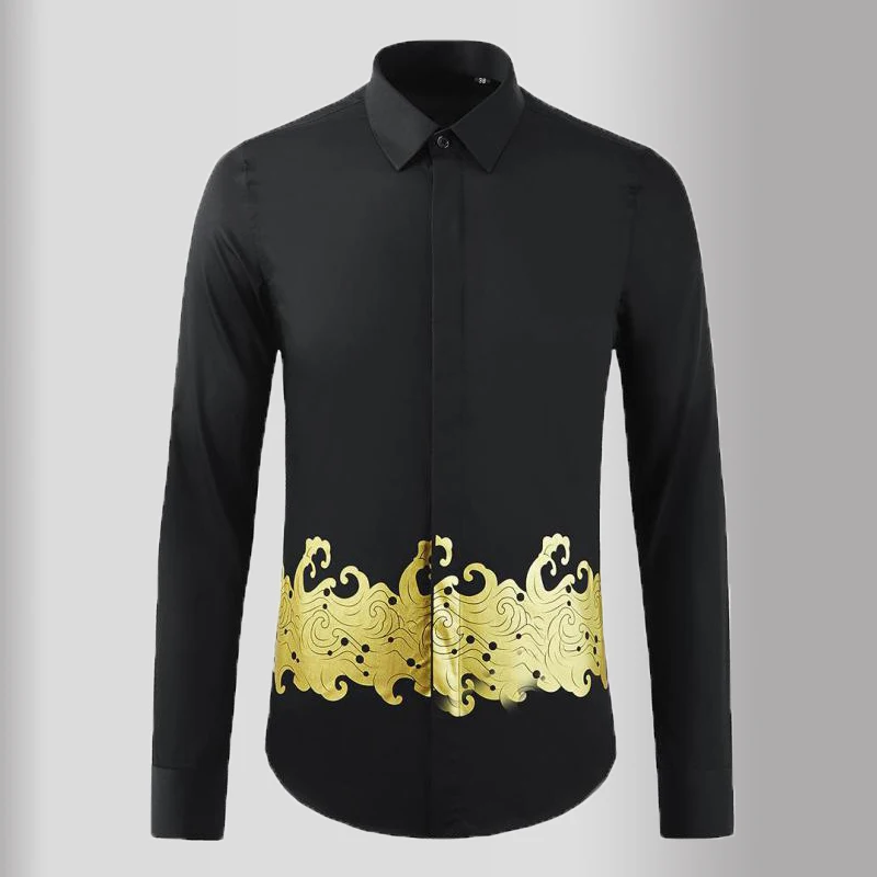 New Mens Shirts Luxury Long Sleeve Gold Printing Casual Mens Dress Shirts High Quality Slim Fit Party Man Shirts
New Mens Shirts Luxury Long Sleeve Gold Printing Casual Mens Dress Shirts High Quality Slim Fit Party Man Shirts