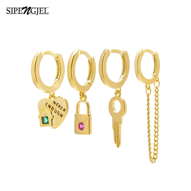 SIPENGJEL Fashion Gold Love Heart Lock Chain Dangle Earrings Set For Women Geometric Metal Small Hoop Earrings Party Jewelry
SIPENGJEL Fashion Gold Love Heart Lock Chain Dangle Earrings Set For Women Geometric Metal Small Hoop Earrings Party Jewelry