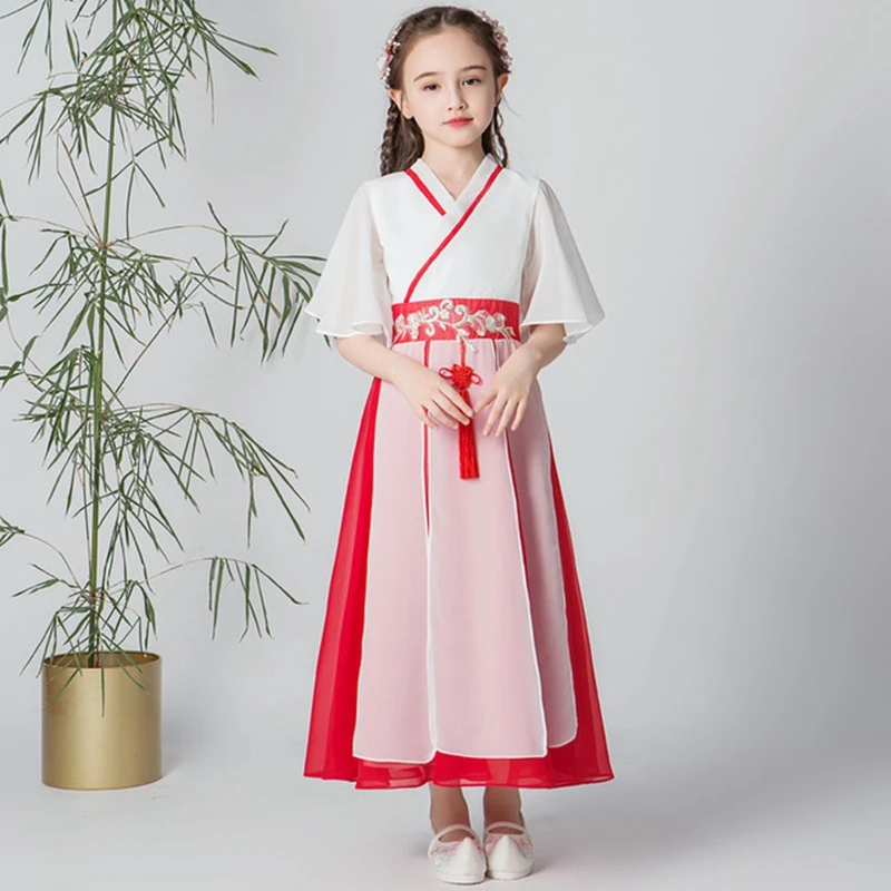 Модное летнее платье Hanfu для девочек оригинальное улучшенное удобное в китайском