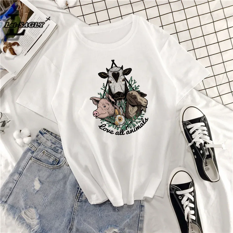 Lei SAGLY Vegan Love Women T Shirt Love All Animals Harajuku Kawaii Shirt Korean Clothes Ulzzang Oversized Streetwear
Lei SAGLY Vegan Love Women T Shirt Love All Animals Harajuku Kawaii Shirt Korean Clothes Ulzzang Oversized Streetwear