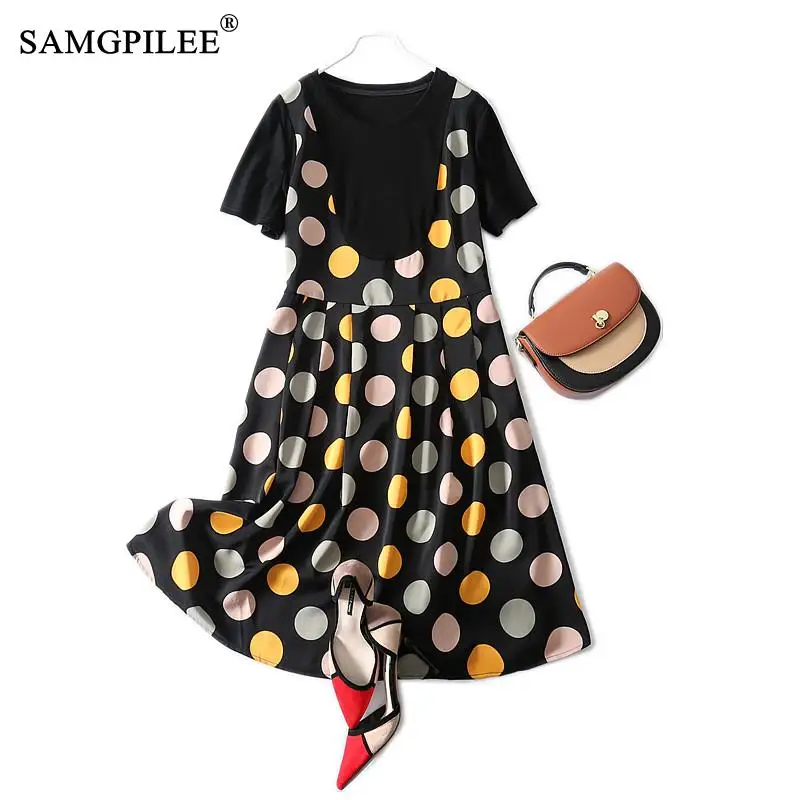 Fake Two Piece Women Dresses 2021 New O Neck Patchwork Polka Dot Short Sleeve Korean Style Loose Knee Length Dress Plus Size 4XL
Fake Two Piece Women Dresses 2021 New O Neck Patchwork Polka Dot Short Sleeve Korean Style Loose Knee Length Dress Plus Size 4XL