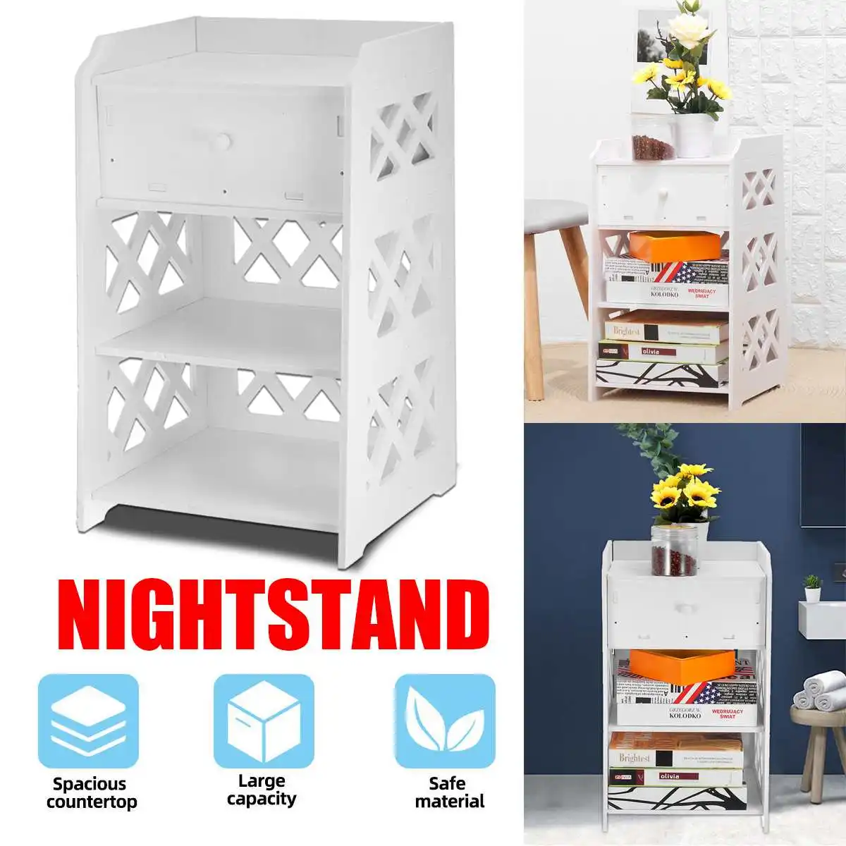 

New Simple Modern Bedside Table Cabinet Nightstand 4 layers Storage With drawer Drawers Bedroom Bedroom Furniture Bedside Tables