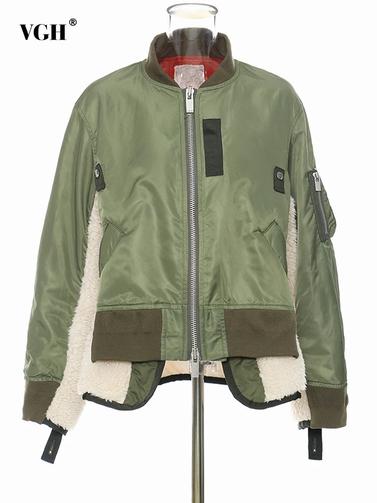 VGH Casual Patchwork Zipper Thick Cotton Coat For Women Stand Collar Loose Long Sleeve Parkas Female 2021 Winter Fashion Clothes
VGH Casual Patchwork Zipper Thick Cotton Coat For Women Stand Collar Loose Long Sleeve Parkas Female 2021 Winter Fashion Clothes