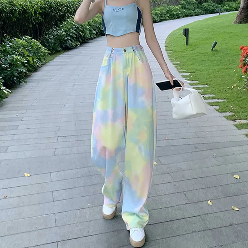 Women's Colored Loose Wide Leg Jeans Spring and Autumn Rainbow Tie Dye Printed Straight Pants High Waist Y2K Retro Trousers
Women's Colored Loose Wide Leg Jeans Spring and Autumn Rainbow Tie Dye Printed Straight Pants High Waist Y2K Retro Trousers