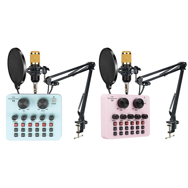 Condenser Microphone Set with V8 Live Sound Card Microphone Suspension Arm for Recording and Live Broadcasting
Condenser Microphone Set with V8 Live Sound Card Microphone Suspension Arm for Recording and Live Broadcasting