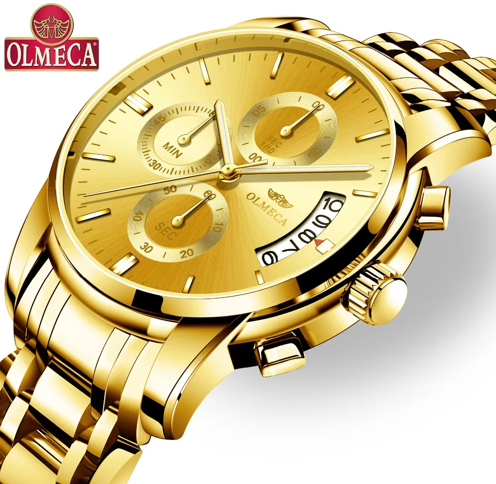 OLMECA Relogio Masculino модные наручные часы военные с хронографом из нержавеющей стали 3ATM