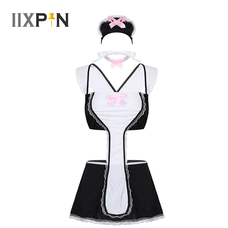 Women Sexy Maid Cosplay Costume Lace Trim Bodysuit Lingerie Set Sexy Back Cross Bra Skirt With G-string And Headband Neck Strap
Women Sexy Maid Cosplay Costume Lace Trim Bodysuit Lingerie Set Sexy Back Cross Bra Skirt With G-string And Headband Neck Strap