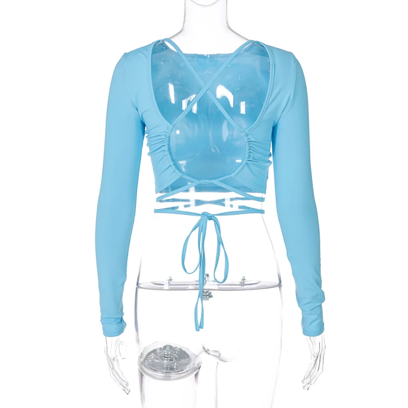 2021 New Long-sleeved Solid Color Halter Pleated Bandage Hollow T-shirt Spring and Summer Women's Sexy Street Wear Casual Wear
2021 New Long-sleeved Solid Color Halter Pleated Bandage Hollow T-shirt Spring and Summer Women's Sexy Street Wear Casual Wear