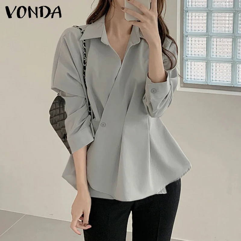 2021 VONDA Women Autumn Stylish Blouse Casual Long Sleeve Pleated Tops Vintage Lapel Neck Blouse Lady Bohemian Blusas Femininas
2021 VONDA Women Autumn Stylish Blouse Casual Long Sleeve Pleated Tops Vintage Lapel Neck Blouse Lady Bohemian Blusas Femininas