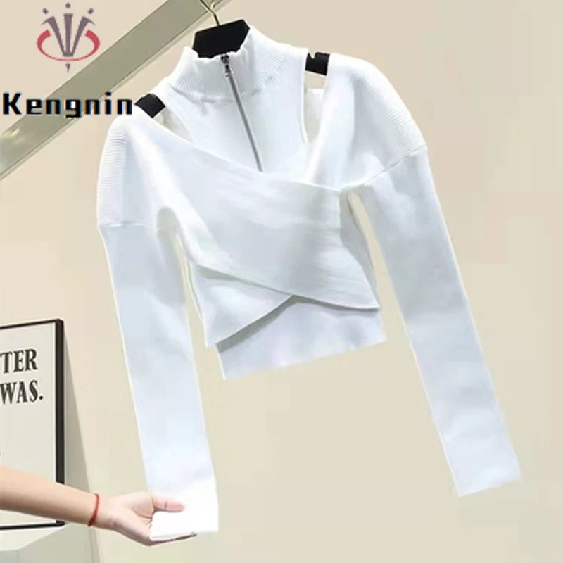 Spring Autumn French Women Tops Designer Hollow Out Off The Shoulder Lady Sweaters Fake Two Piece Knitted Cross Pullovers KE2155
Spring Autumn French Women Tops Designer Hollow Out Off The Shoulder Lady Sweaters Fake Two Piece Knitted Cross Pullovers KE2155