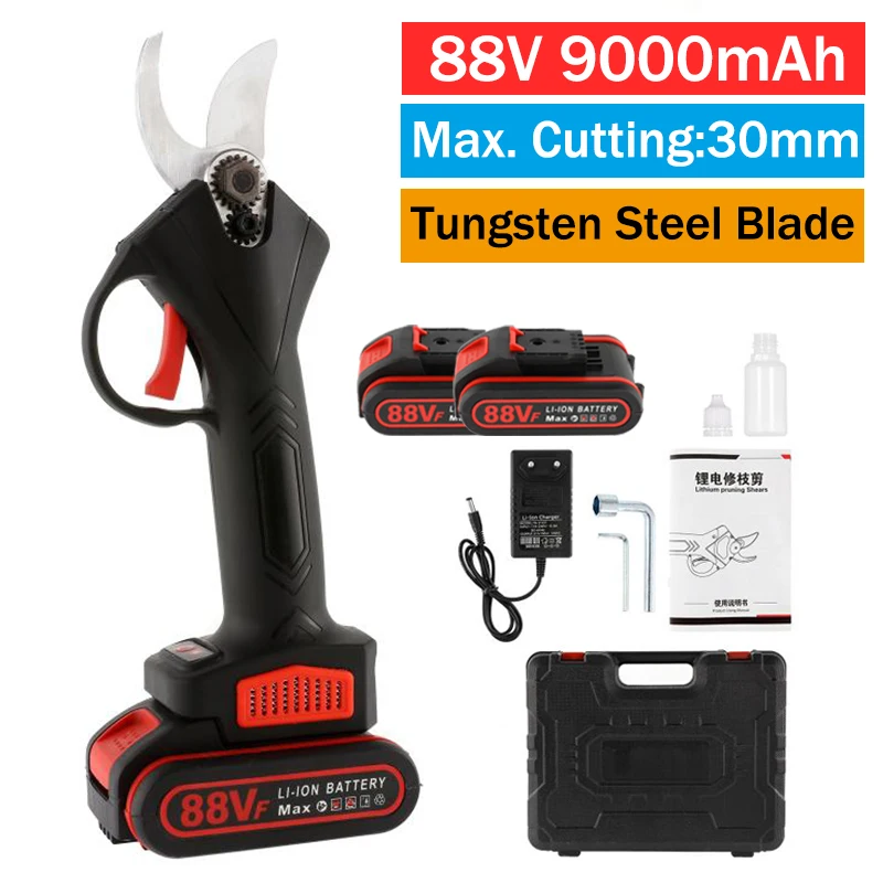 88V Electric Pruning Shears Cordless Rechargeable Garden Fruit Tree Bonsai Pruner Branches Pruning Scissor with 9000mAh Battery
88V Electric Pruning Shears Cordless Rechargeable Garden Fruit Tree Bonsai Pruner Branches Pruning Scissor with 9000mAh Battery