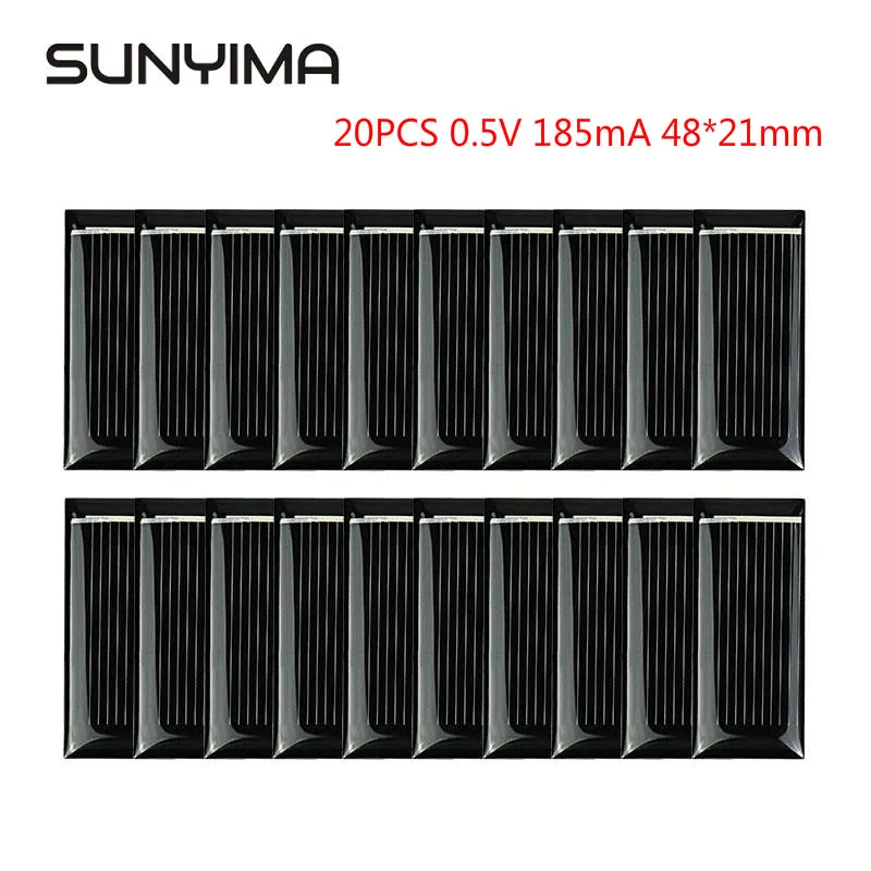 Фото SUNYIMA 20 шт. 0 5 V 185mA Панели солнечные s 48*21 мм Мини поли солнечных - купить