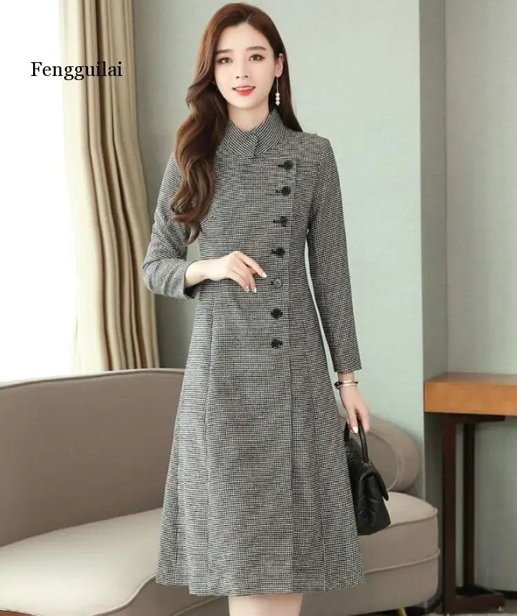 Autumn Dress Women Winter Korean Casual Long Sleeve Plaid Dress Women Slim Elegant A-line Woolen Dress
Autumn Dress Women Winter Korean Casual Long Sleeve Plaid Dress Women Slim Elegant A-line Woolen Dress