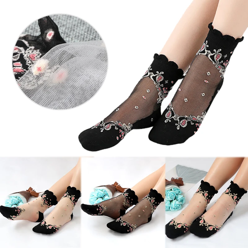 1Pair New Transparent Elastic Short Socks Summer Crystal Glass Flower Socks Ultrathin Fashion Literary Lace Baroque Silk Women
1Pair New Transparent Elastic Short Socks Summer Crystal Glass Flower Socks Ultrathin Fashion Literary Lace Baroque Silk Women