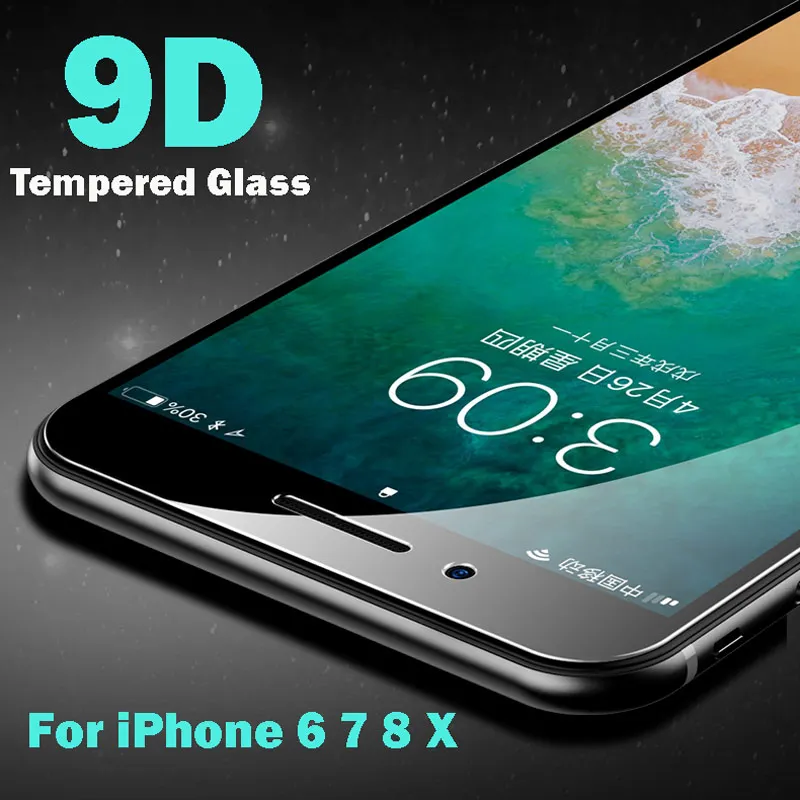 9D Защитное стекло для iphone 7 8 Plus полное покрытие на X XR XS MAX Защита экрана 6 6S